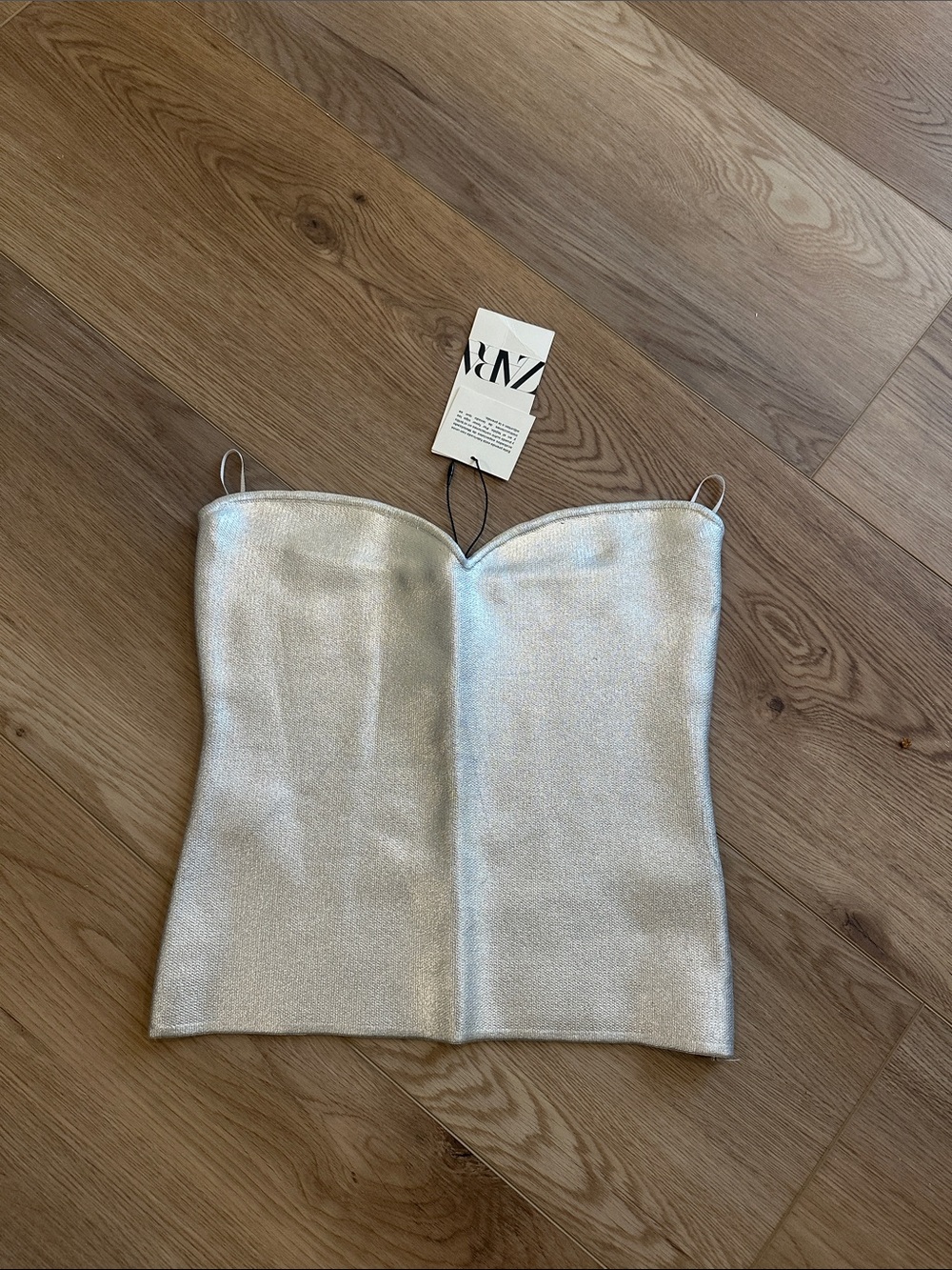 ZARA Metallic Silver Strapless-Inspired Top